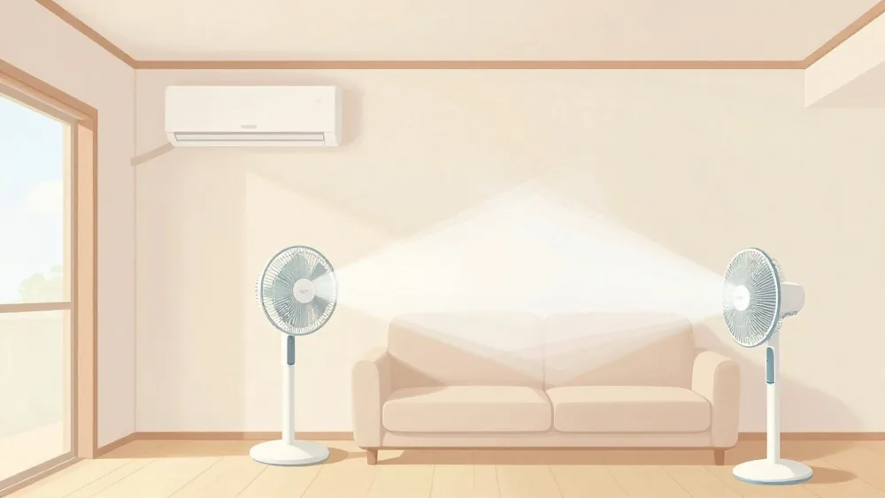エアコンの冷気はサーキュレーターで部屋に回し、扇風機は自分のまわりに。役割を分けると両方が効く(イメージ画像)