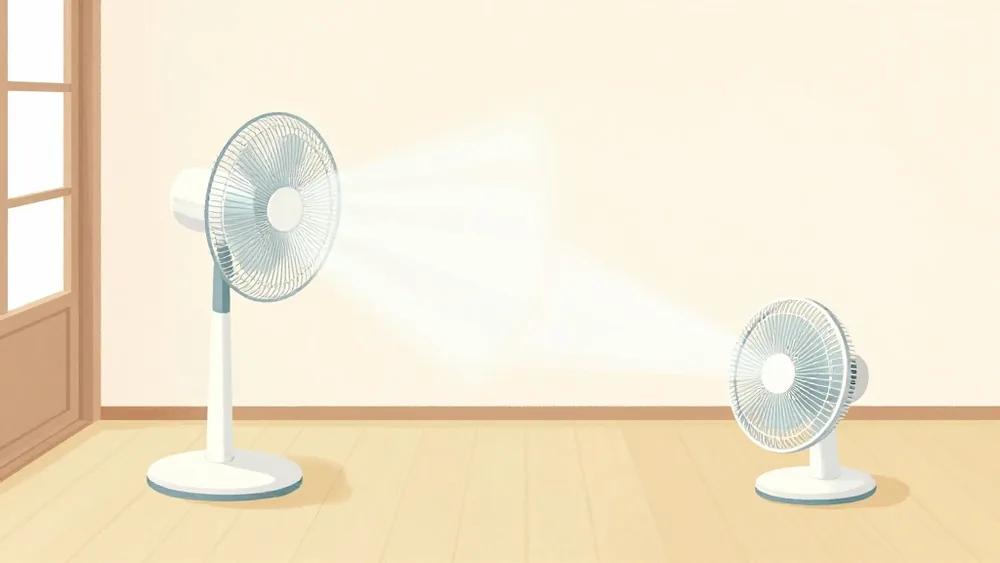 扇風機は広い面でやわらかく、サーキュレーターは細い束で遠くまで。同じ風でも形が違う(イメージ画像)