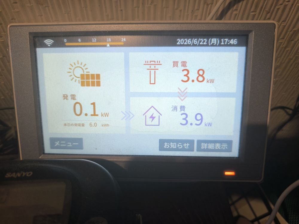 新しい家電を買うと、つい消費電力をチェックしてしまいます(自宅のワットモニター)