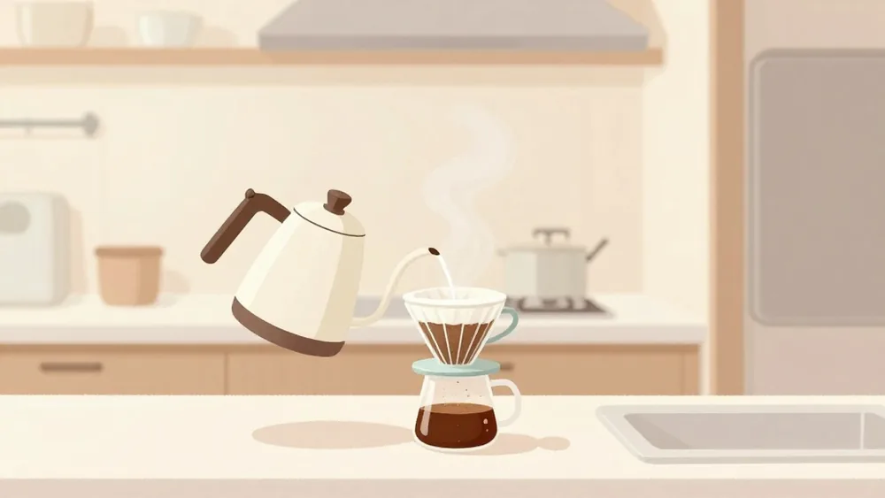 コーヒーは高すぎない湯温(目安85〜93℃)で。細口(グースネック)ケトルなら湯量と方向をコントロールしやすい(イメージ画像)