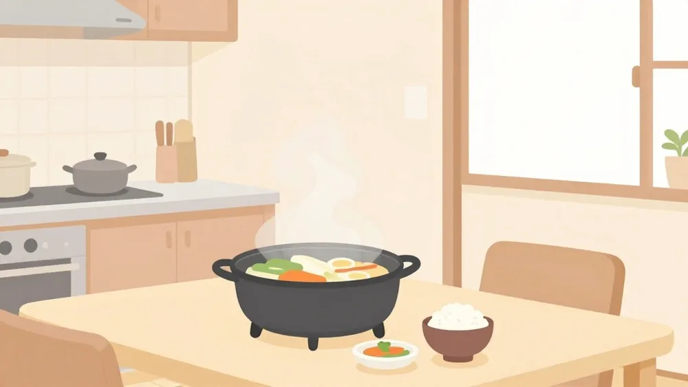 深なべは煮る・炊く・揚げるが得意。一人鍋・すき焼き・おでん・炊き込みご飯まで、食卓の上で作って食べられる(イメージ画像)