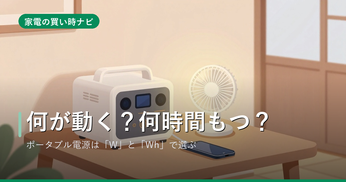 ポータブル電源は「W」と「Wh」で選ぶ——何が動く?何時間もつ?(夏の停電・車中泊)