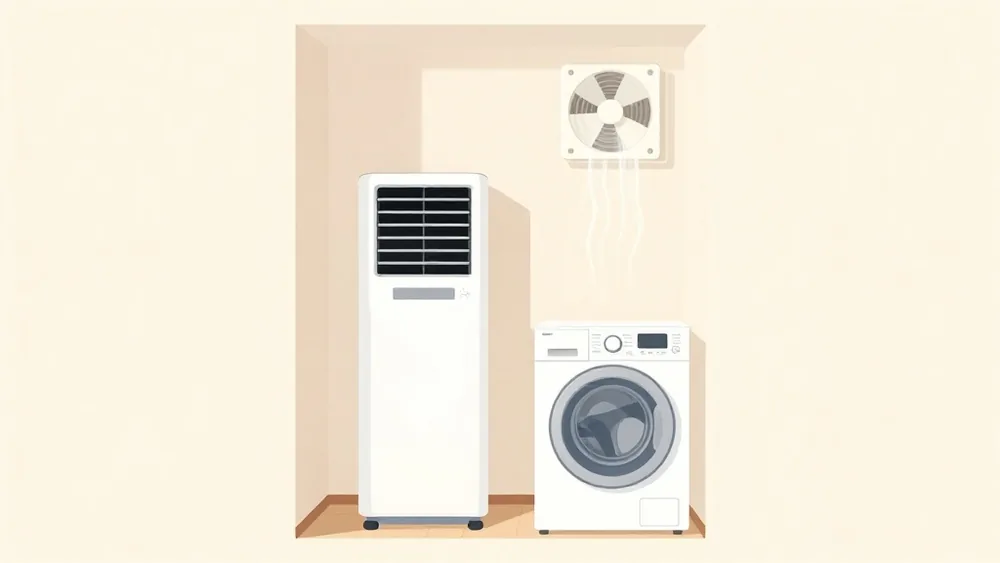 窓のない脱衣所では、換気扇へ排気を向けるか、排熱レス機を選ぶ(イメージ画像)